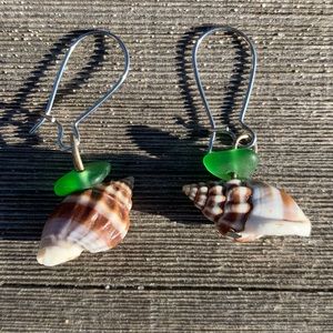 Seashell and Sea Glass Earring OOAK